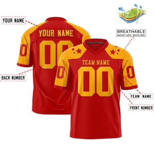 Custom Red Yellow Personalized Shoulder Star Pattern Authentic Football Jersey