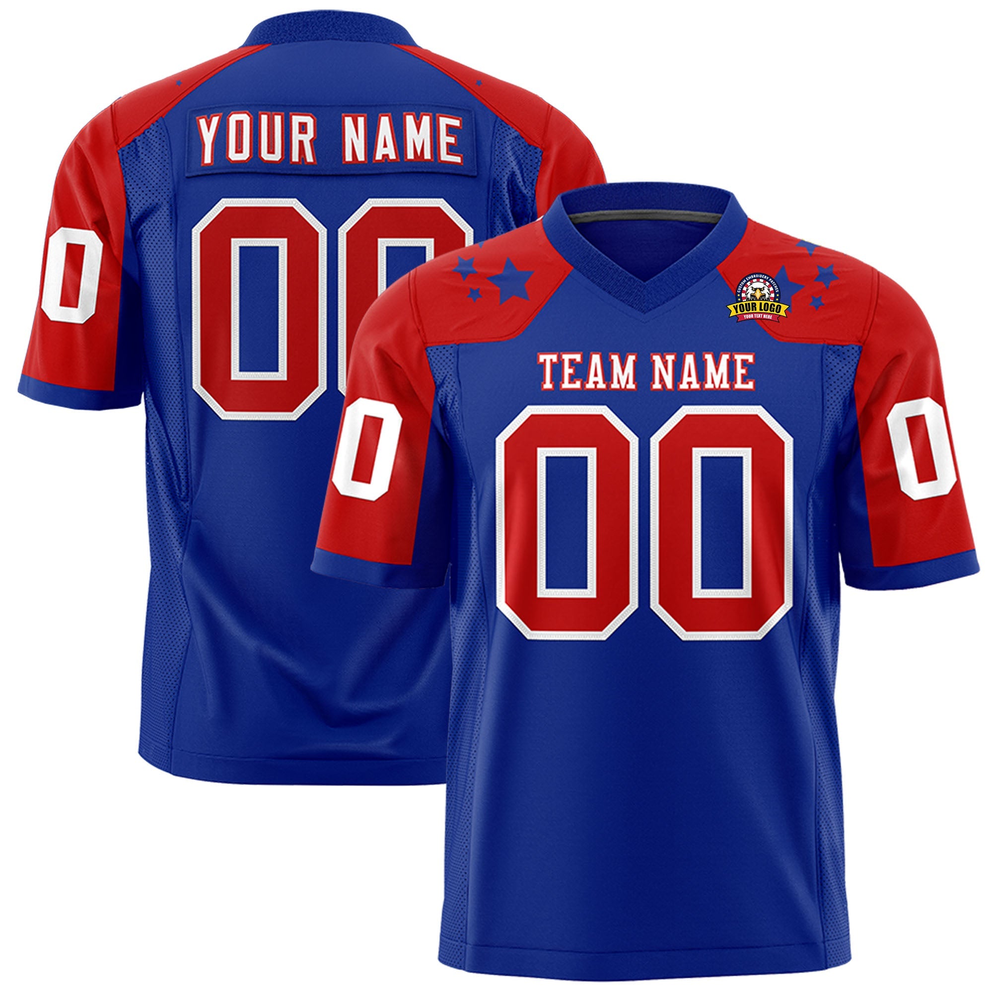 Custom Royal Red Personalized Shoulder Star Pattern Authentic Football Jersey