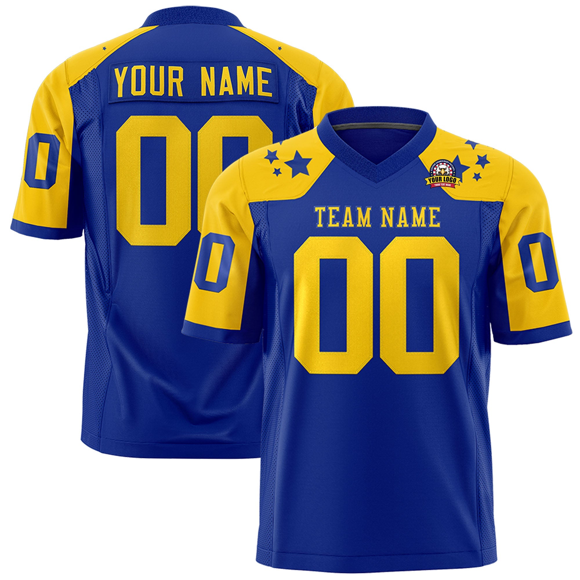 Custom Royal Gold Personalized Shoulder Star Pattern Authentic Football Jersey