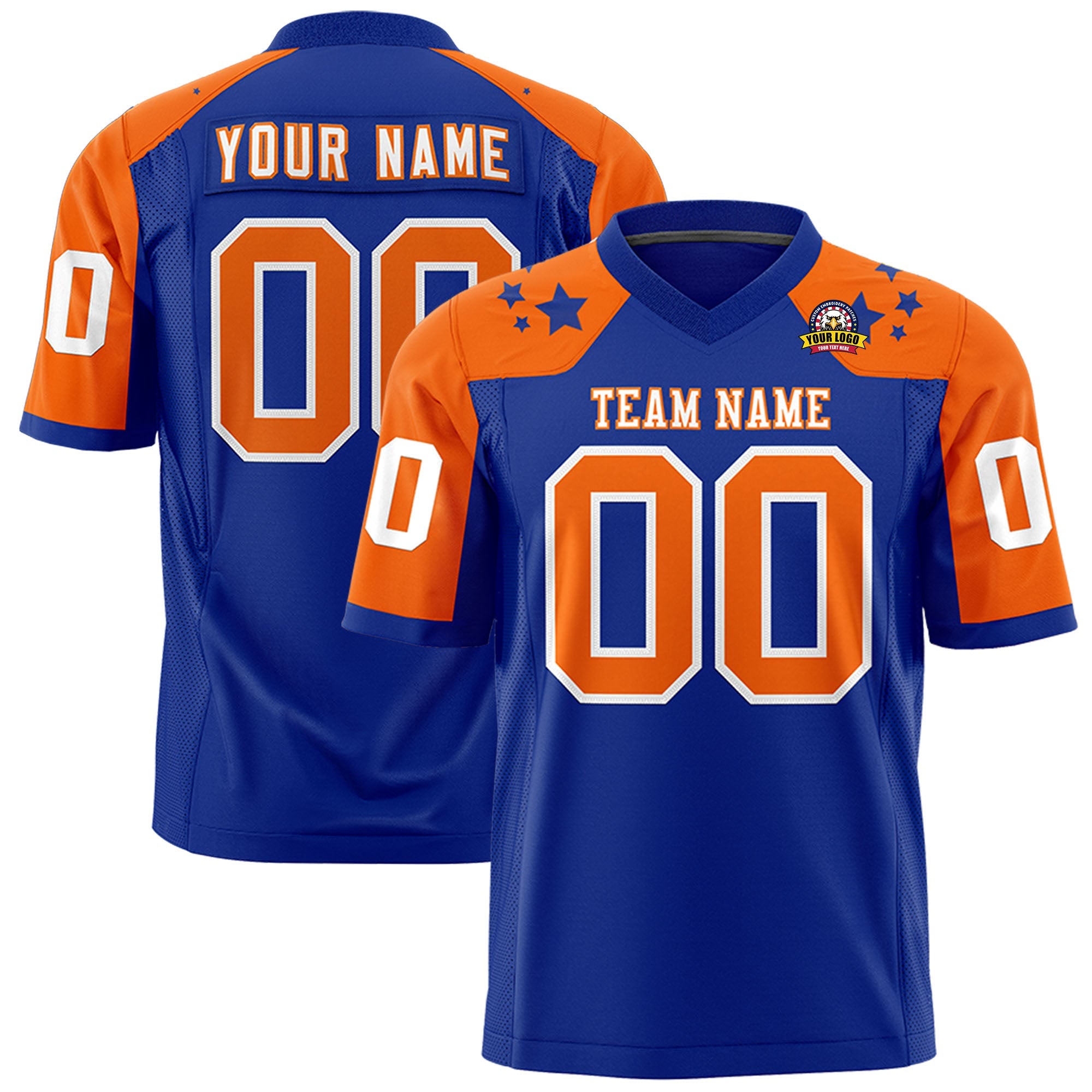 Custom Royal Orange Personalized Shoulder Star Pattern Authentic Football Jersey