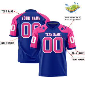 Custom Royal Pink Personalized Shoulder Star Pattern Authentic Football Jersey