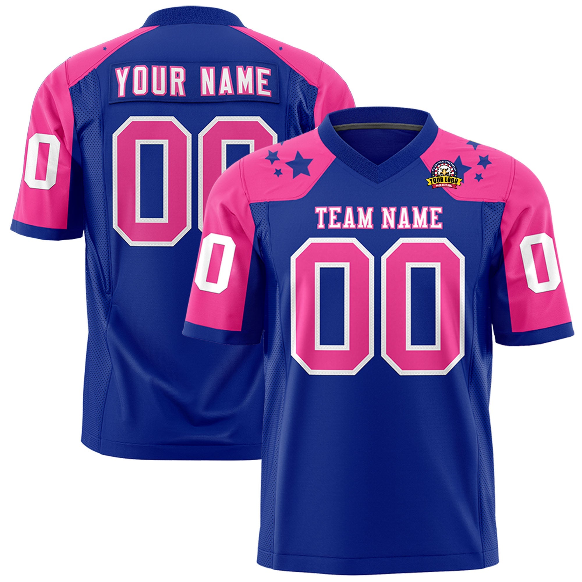 Custom Royal Pink Personalized Shoulder Star Pattern Authentic Football Jersey