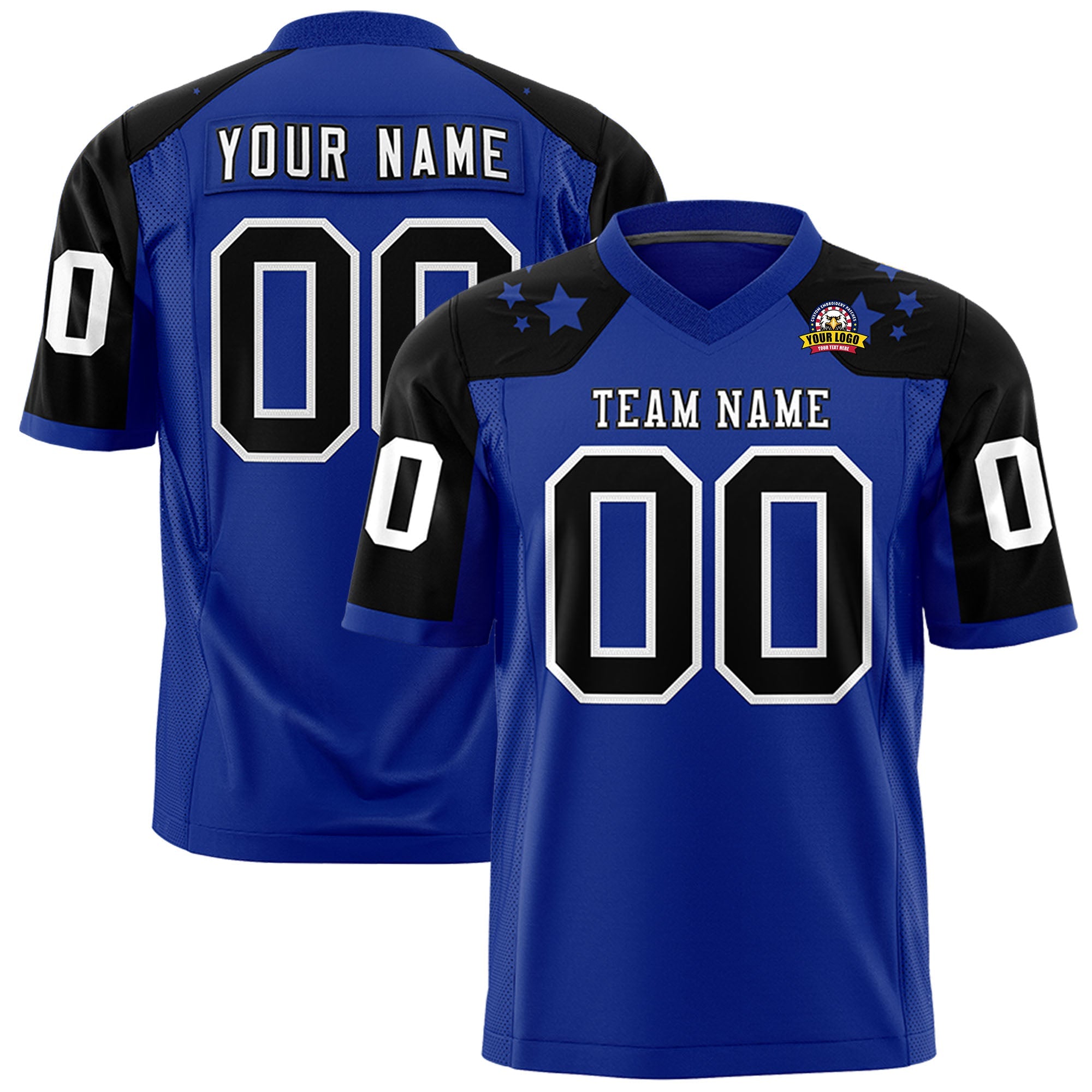 Custom Royal Black Personalized Shoulder Star Pattern Authentic Football Jersey