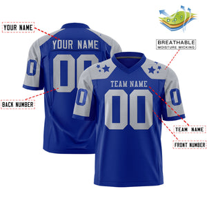 Custom Royal Gray Personalized Shoulder Star Pattern Authentic Football Jersey