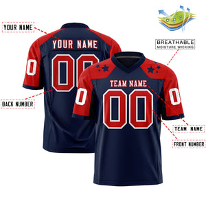 Custom Navy Red Personalized Shoulder Star Pattern Authentic Football Jersey