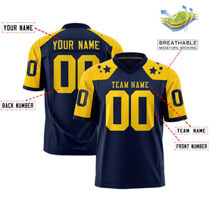 Custom Navy Gold Personalized Shoulder Star Pattern Authentic Football Jersey