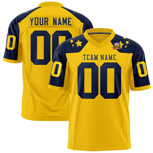 Custom Gold Navy Personalized Shoulder Star Pattern Authentic Football Jersey