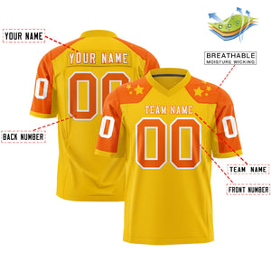 Custom Gold Orange Personalized Shoulder Star Pattern Authentic Football Jersey