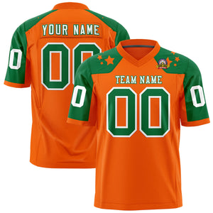 Custom Orange Kelly Green Personalized Shoulder Star Pattern Authentic Football Jersey