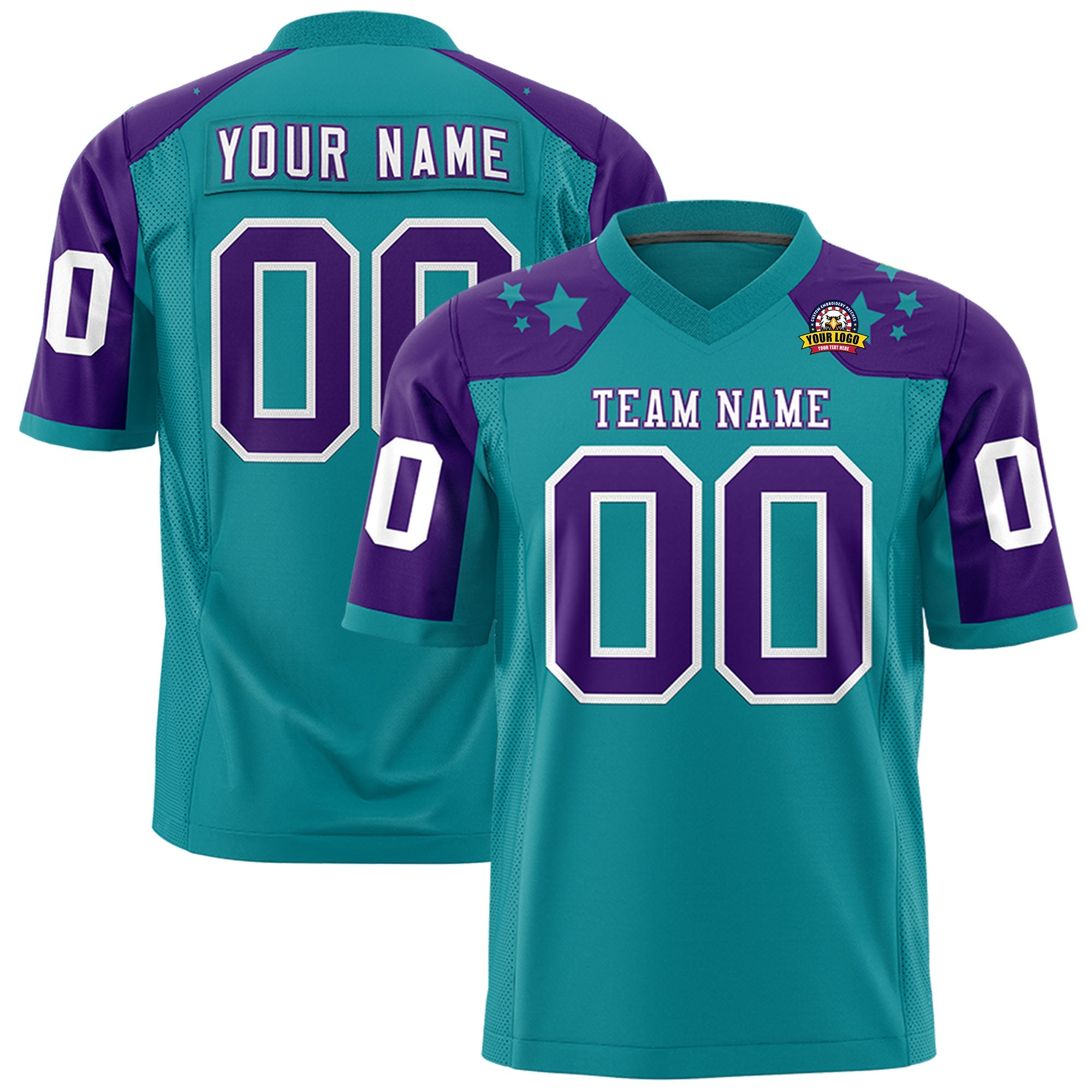 Custom Aqua Purple Personalized Shoulder Star Pattern Authentic Football Jersey