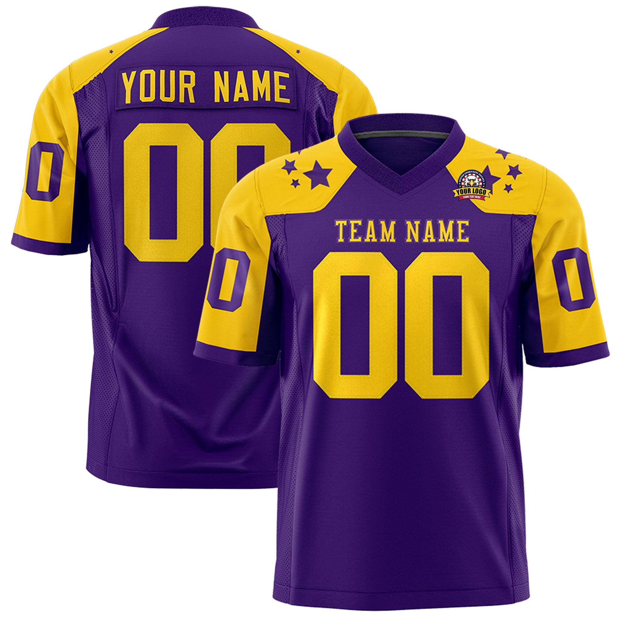 Custom Purple Gold Personalized Shoulder Star Pattern Authentic Football Jersey