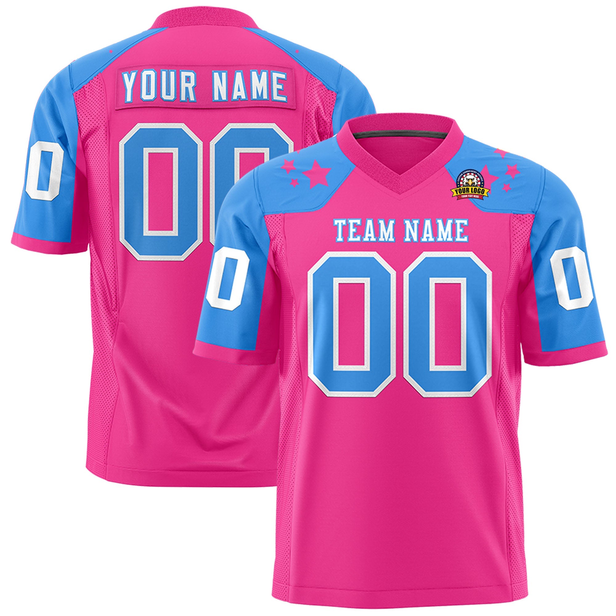 Custom Pink Powder Blue Personalized Shoulder Star Pattern Authentic Football Jersey