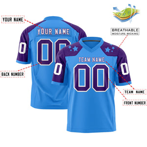 Custom Powder Blue Purple Personalized Shoulder Star Pattern Authentic Football Jersey