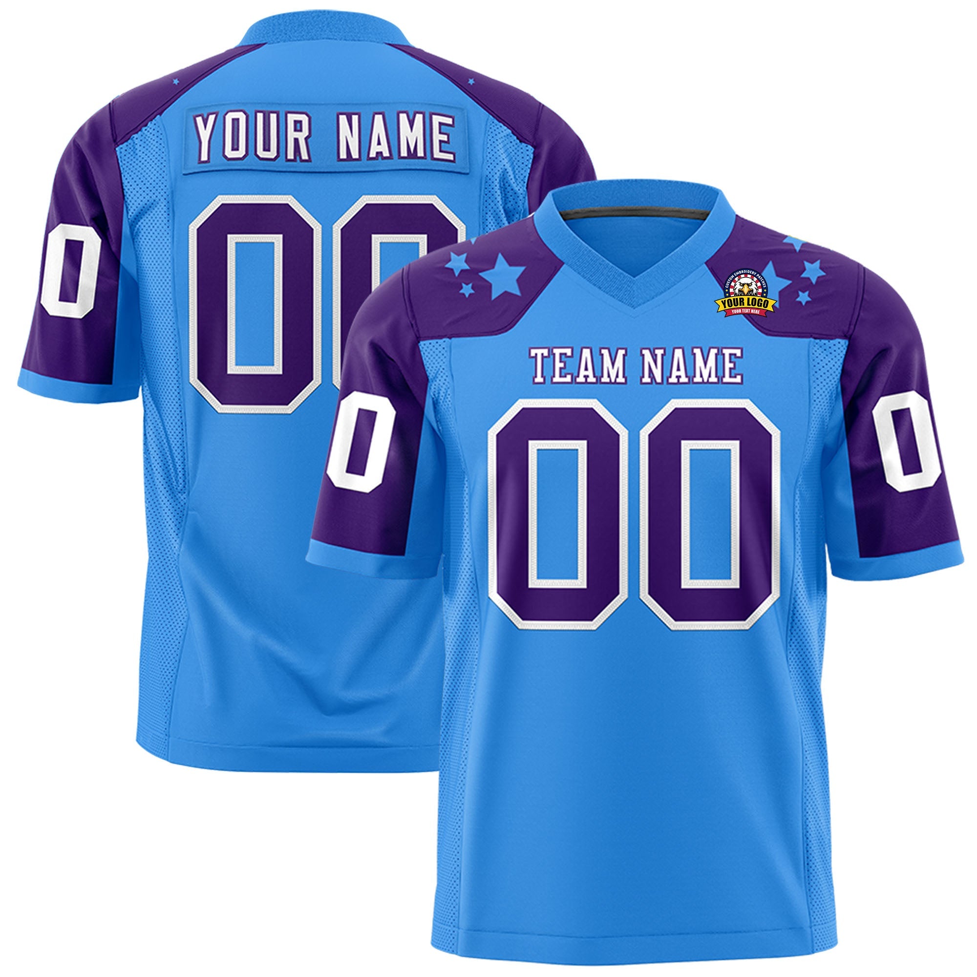 Custom Powder Blue Purple Personalized Shoulder Star Pattern Authentic Football Jersey