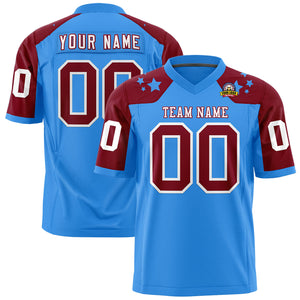 Custom Powder Blue Crimson Personalized Shoulder Star Pattern Authentic Football Jersey