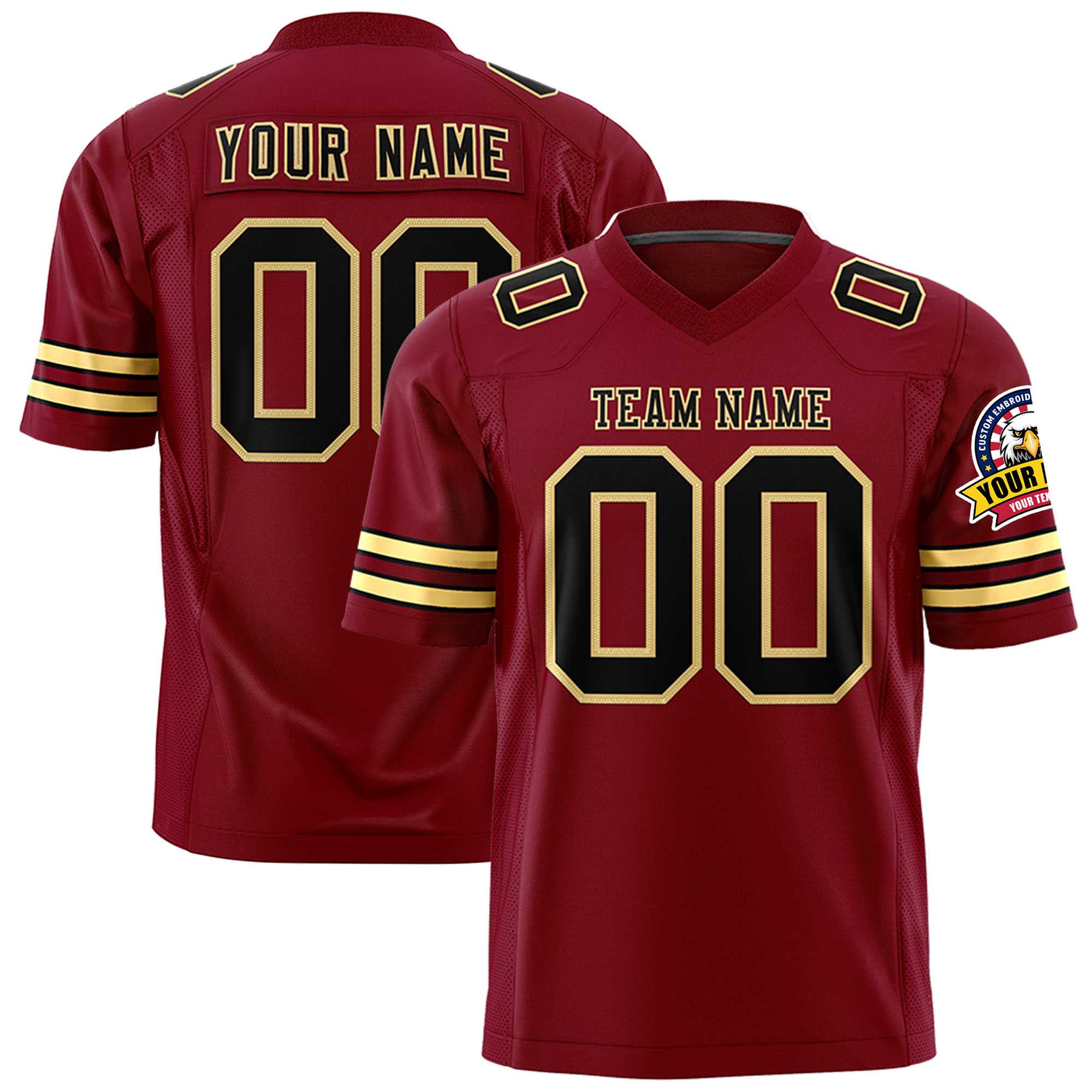 Custom Crimson Black-Khaki Personalized Classic Authentic Football Jersey