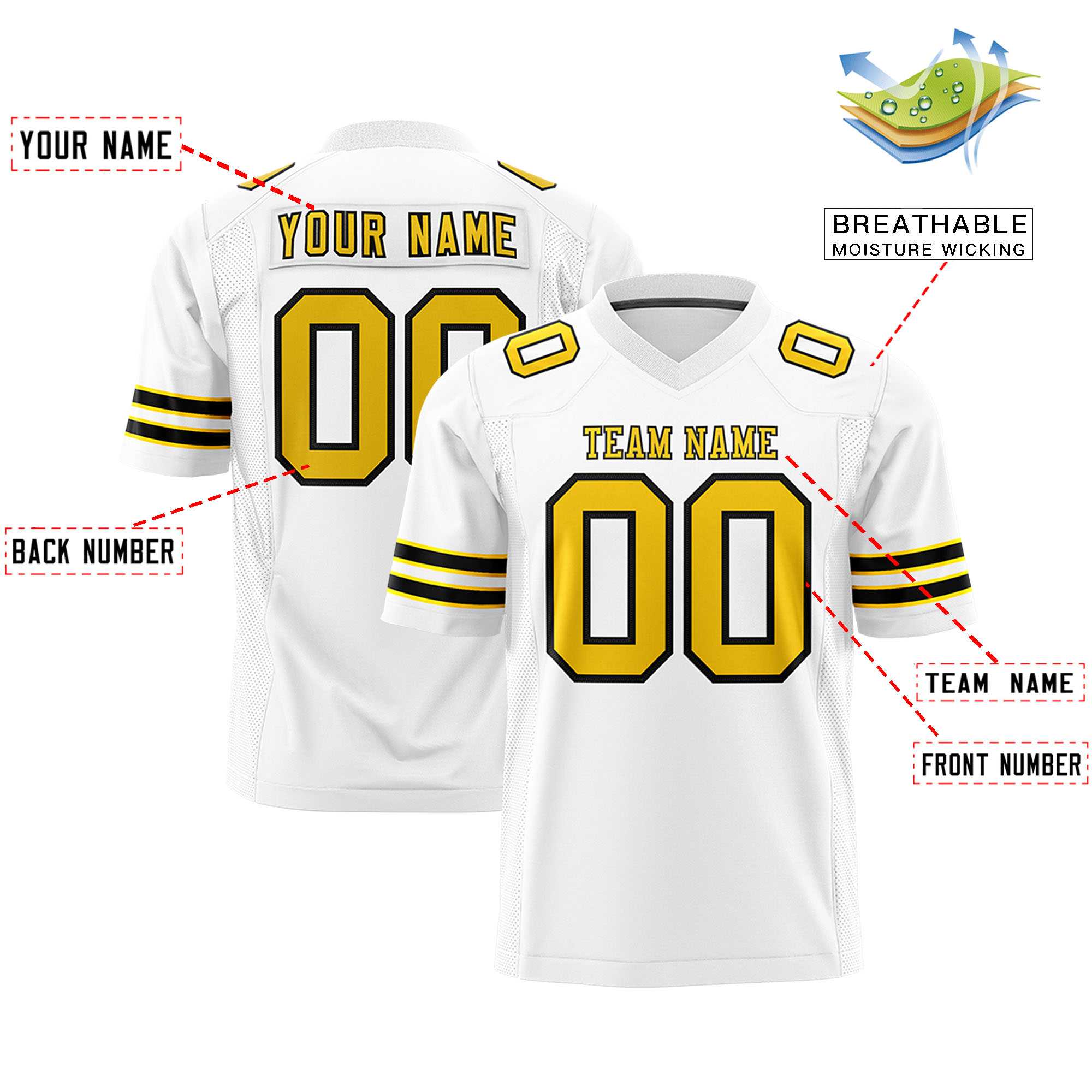 Custom White Yellow-Black Personalized Classic Authentic Football Jersey