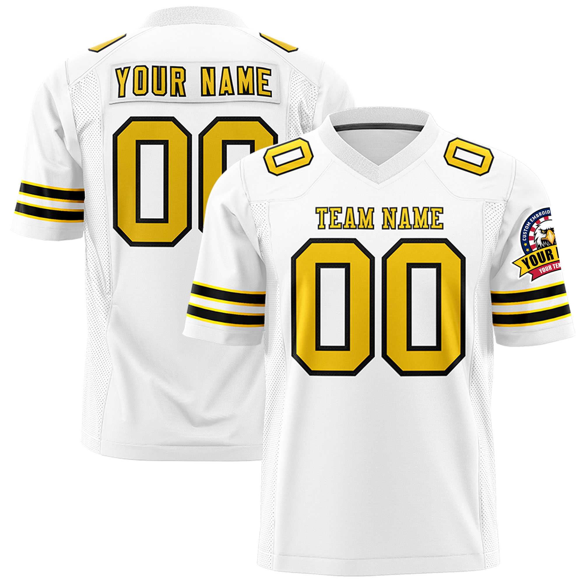 Custom White Yellow-Black Personalized Classic Authentic Football Jersey