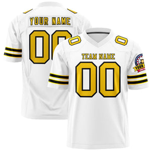 Custom White Yellow-Black Personalized Classic Authentic Football Jersey