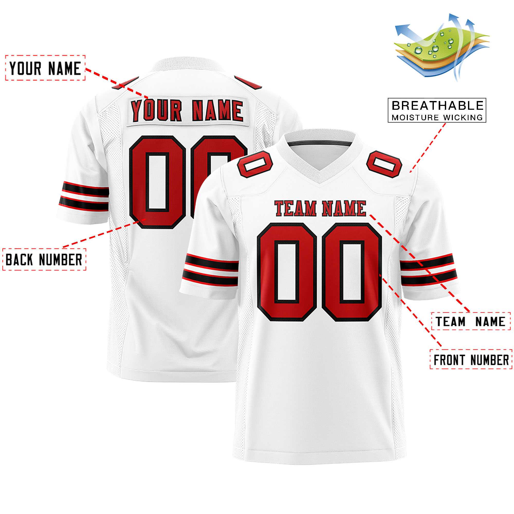 Custom White Red-Black Personalized Classic Authentic Football Jersey