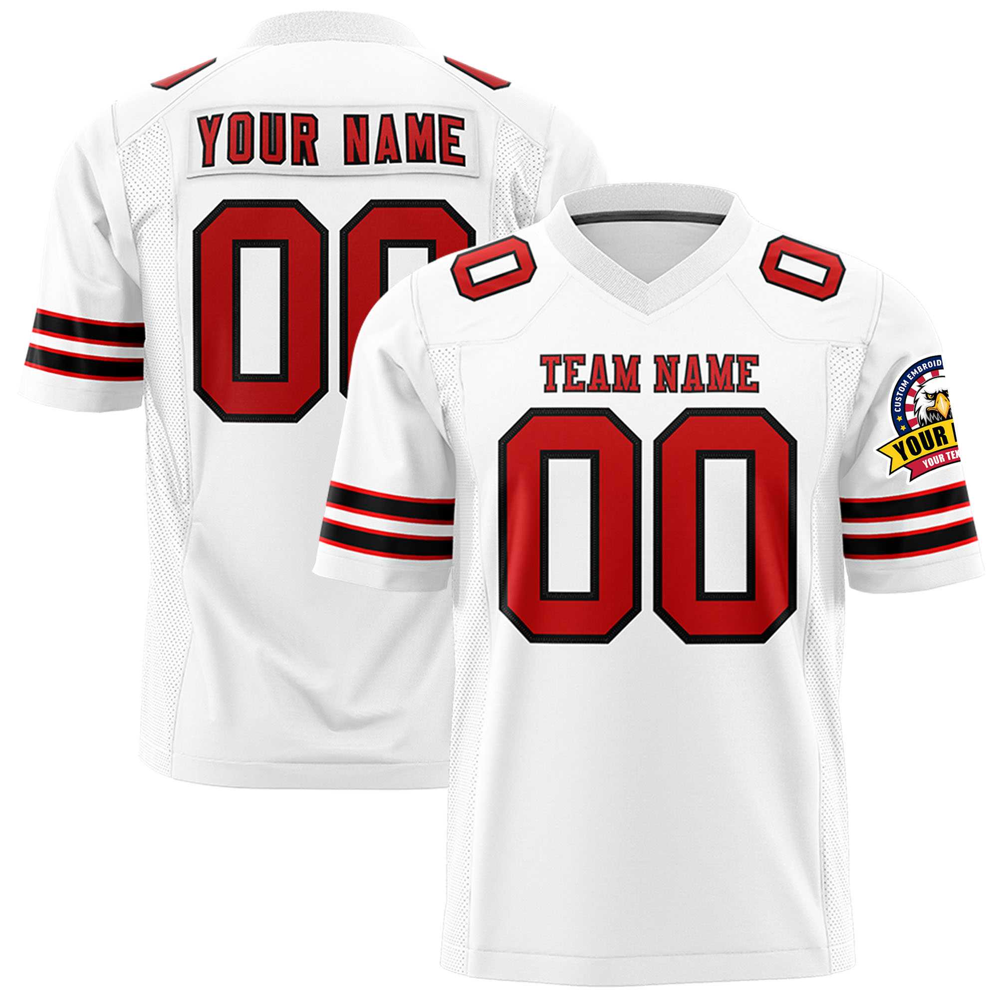 Custom White Red-Black Personalized Classic Authentic Football Jersey