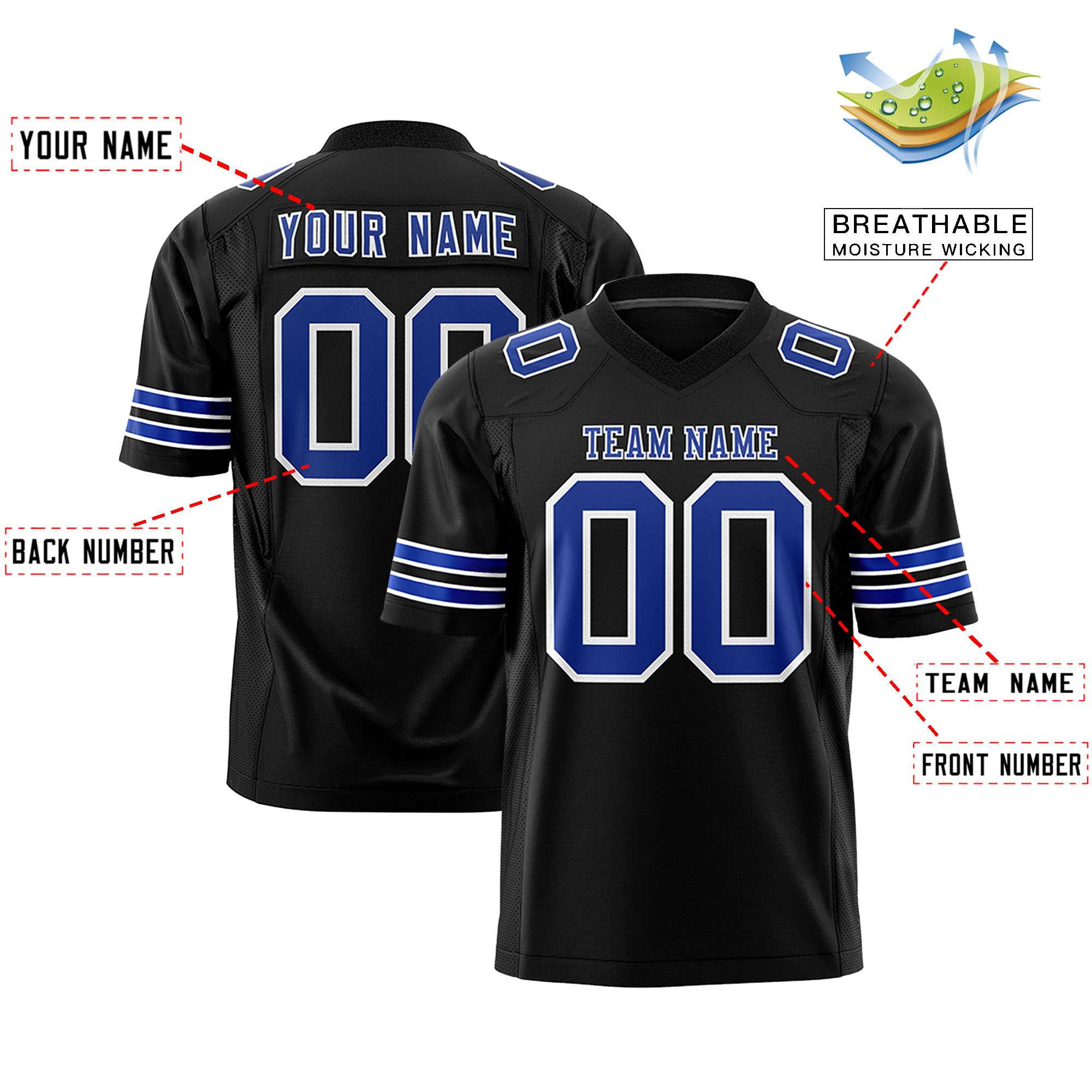 Custom Black Royal-White Personalized Classic Authentic Football Jersey