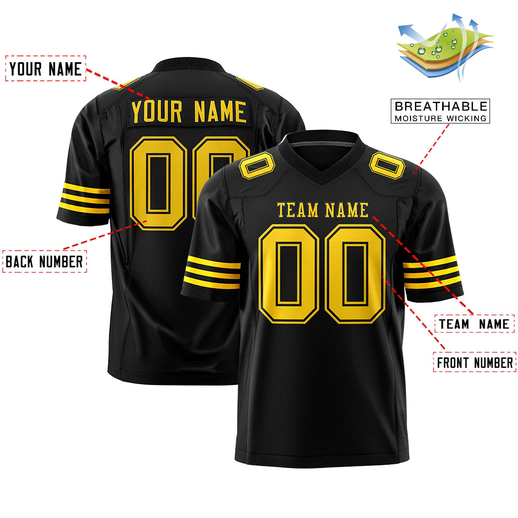 Custom Black Gold Personalized Classic Authentic Football Jersey