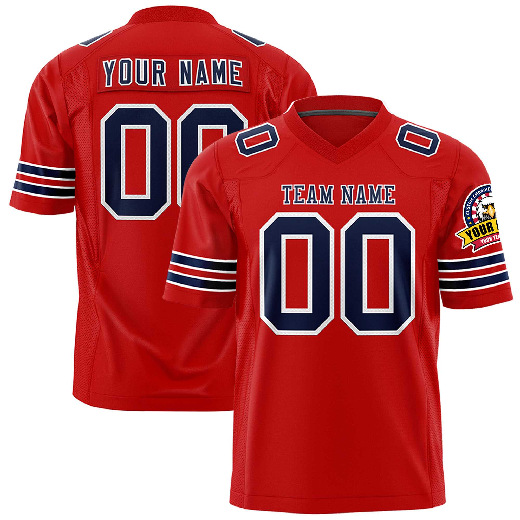 Custom Red Navy-White Personalized Classic Authentic Football Jersey