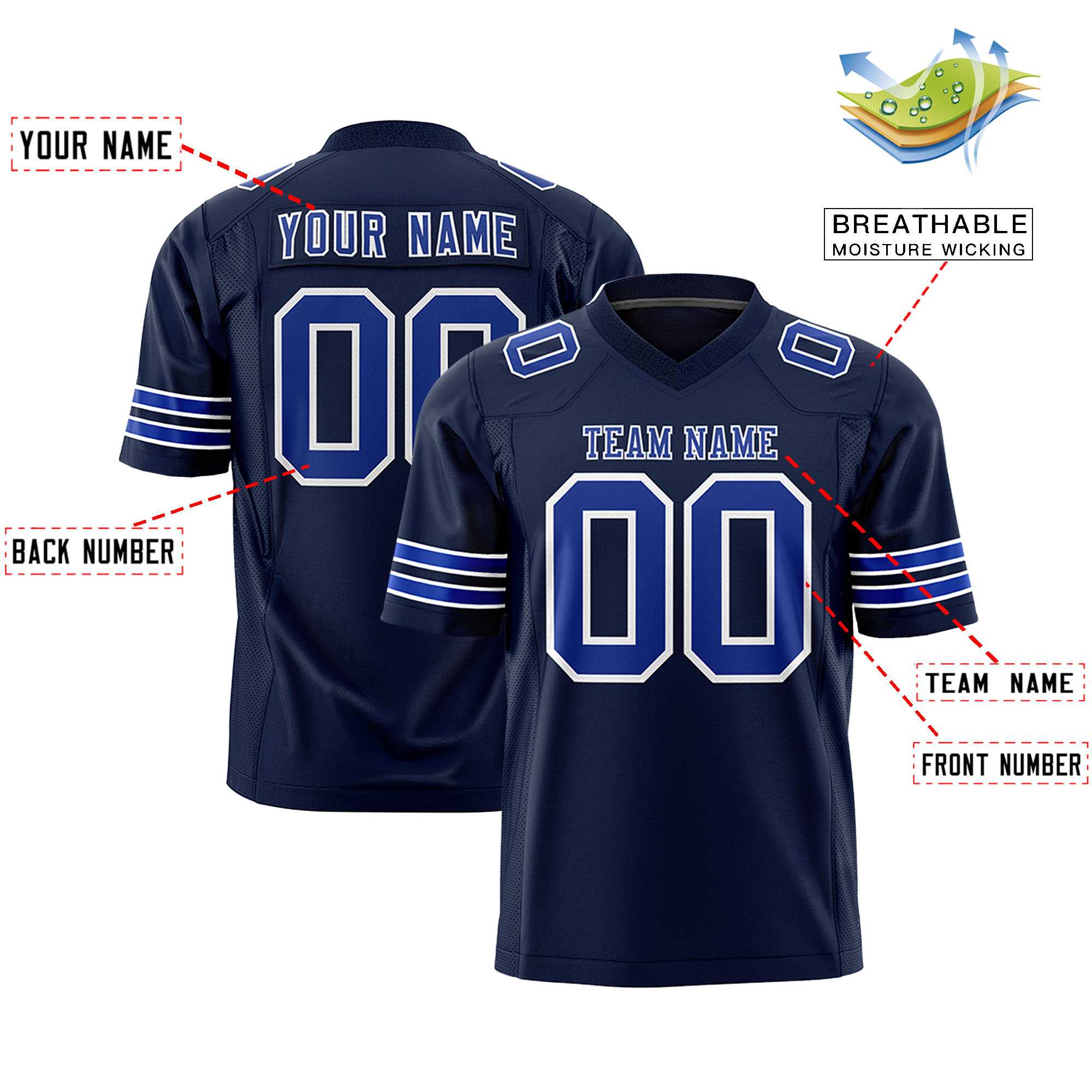 Custom Navy Royal-White Personalized Classic Authentic Football Jersey