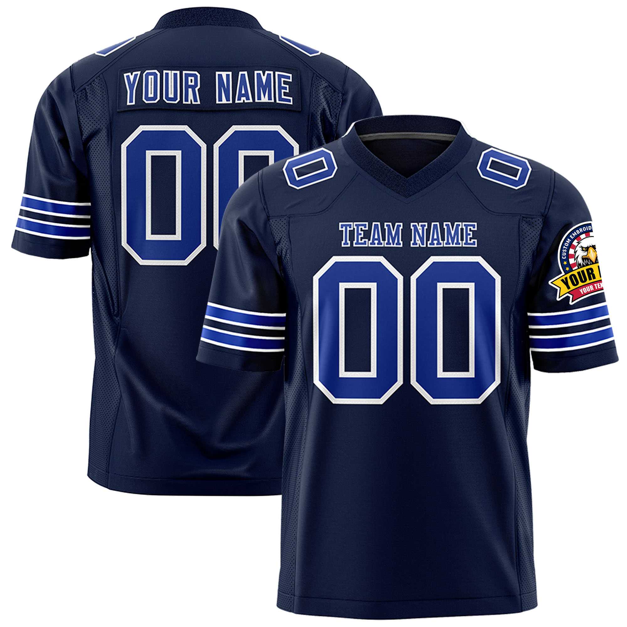 Custom Navy Royal-White Personalized Classic Authentic Football Jersey