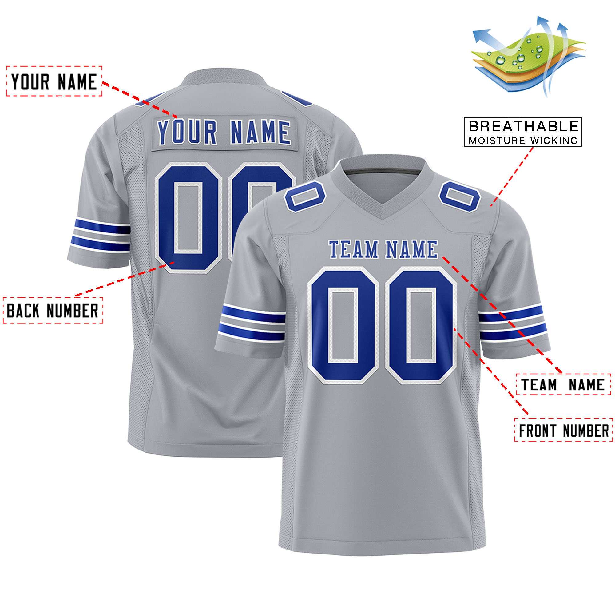 Custom Gray Royal-White Personalized Classic Authentic Football Jersey