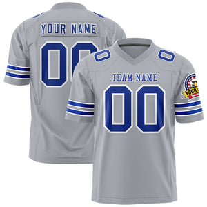 Custom Gray Royal-White Personalized Classic Authentic Football Jersey