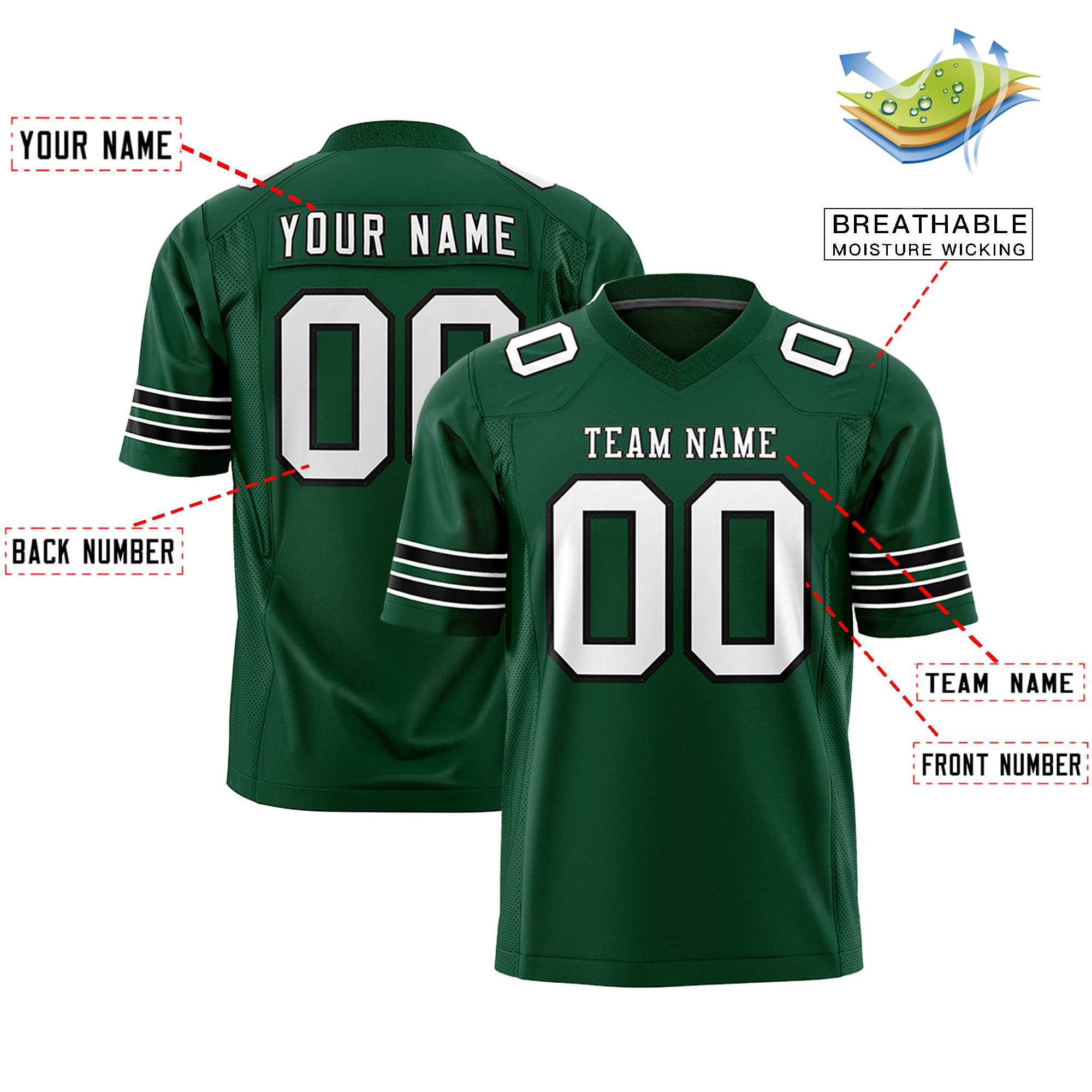 Custom Green White-Black Personalized Classic Authentic Football Jersey