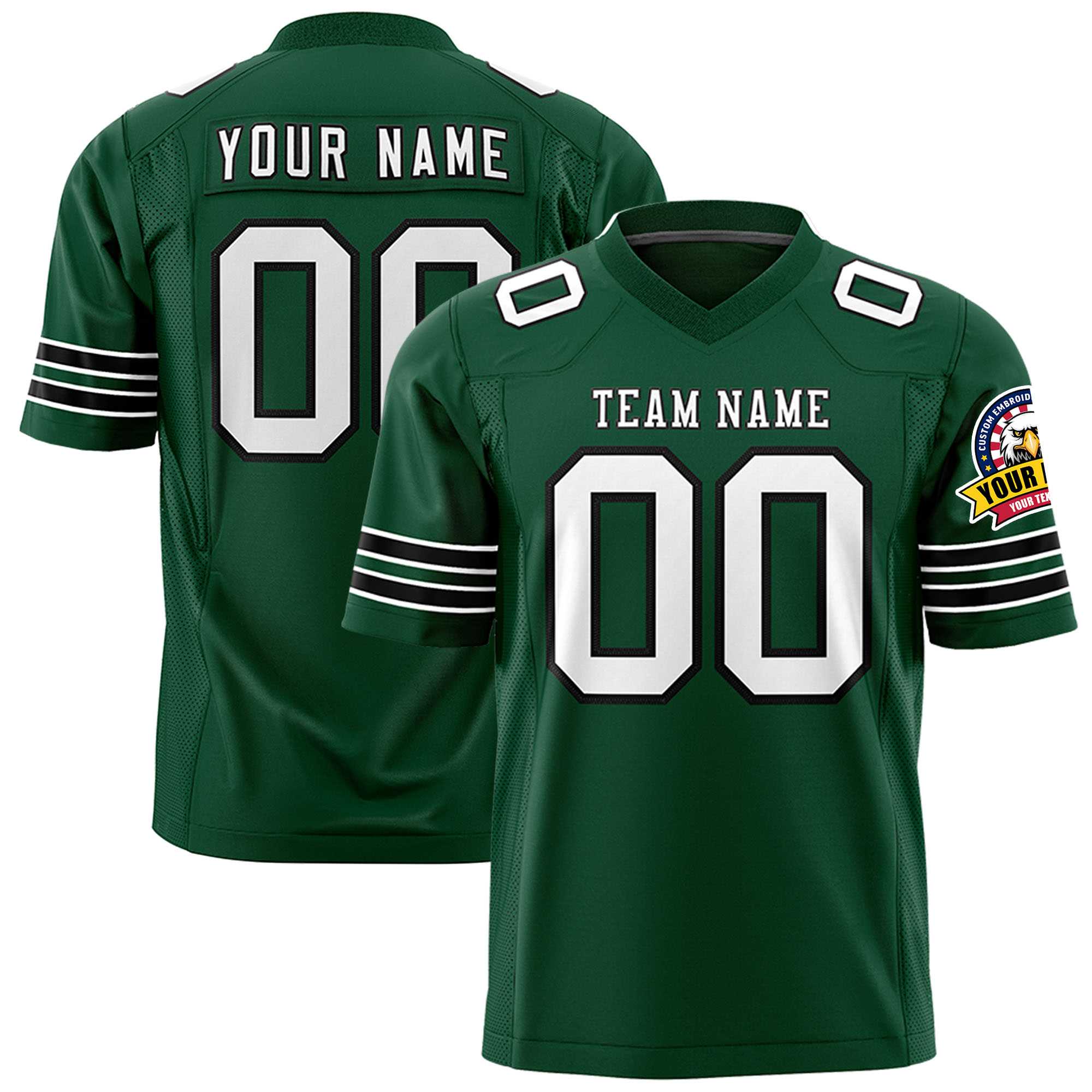 Custom Green White-Black Personalized Classic Authentic Football Jersey