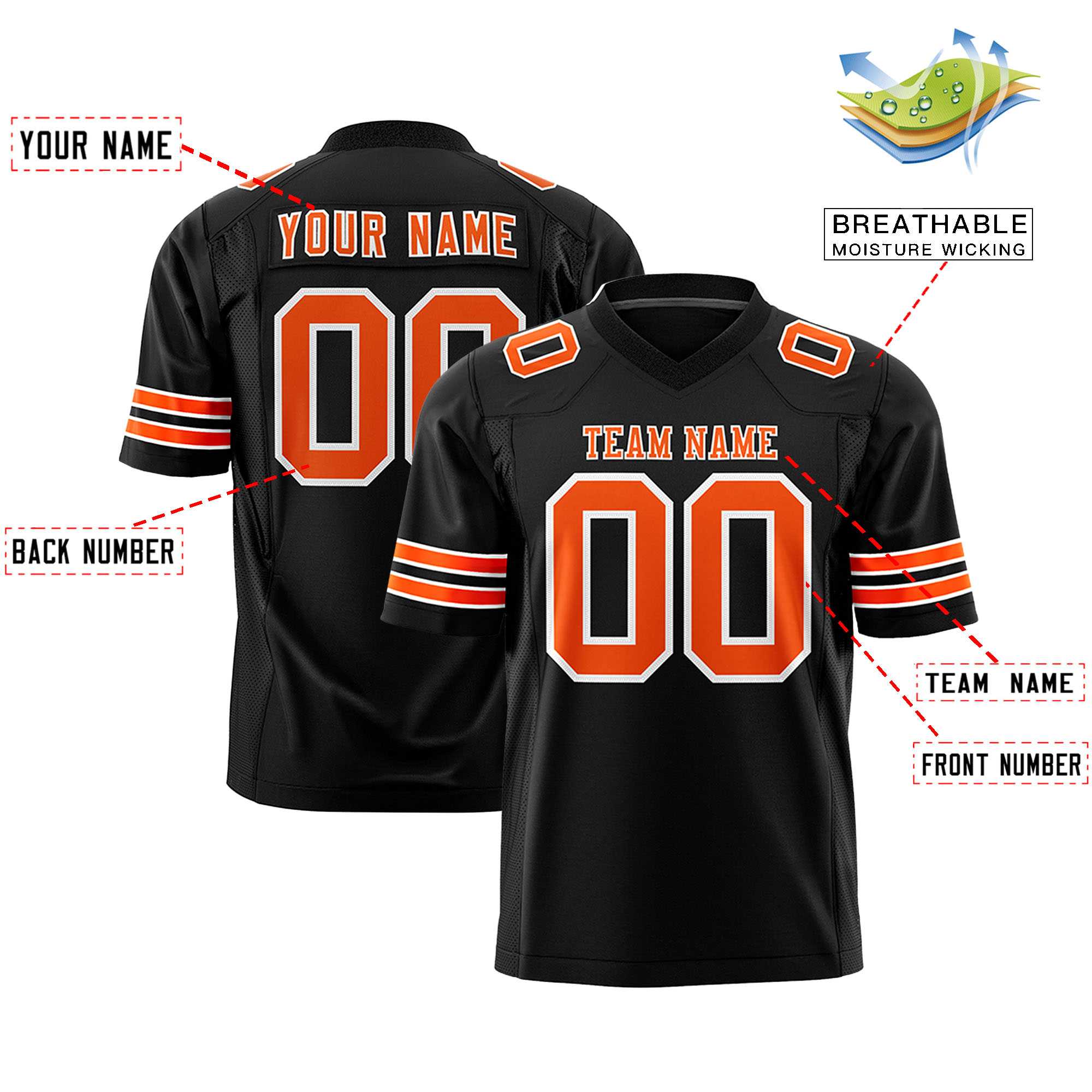 Custom Black Orange-White Personalized Classic Authentic Football Jersey