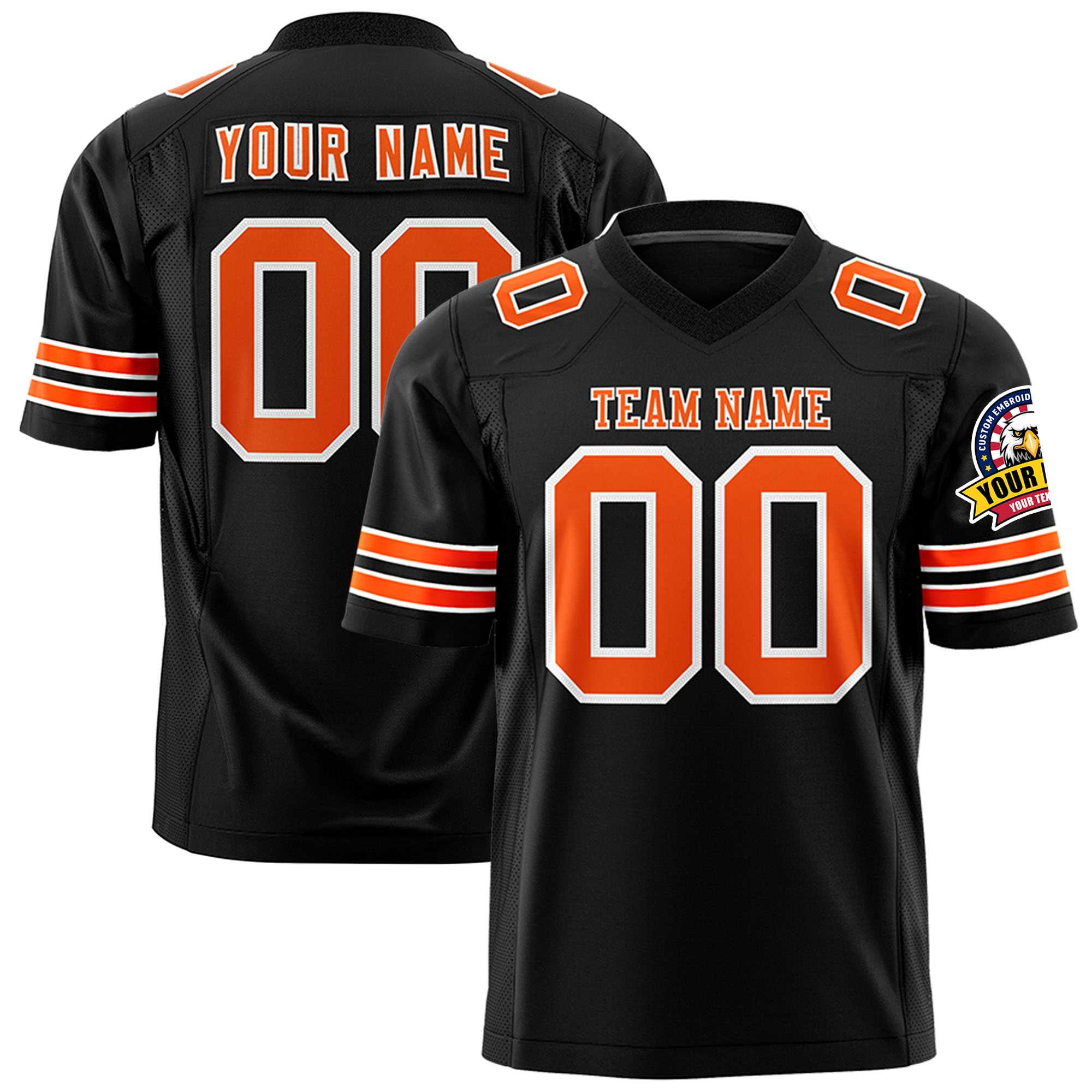 Custom Black Orange-White Personalized Classic Authentic Football Jersey