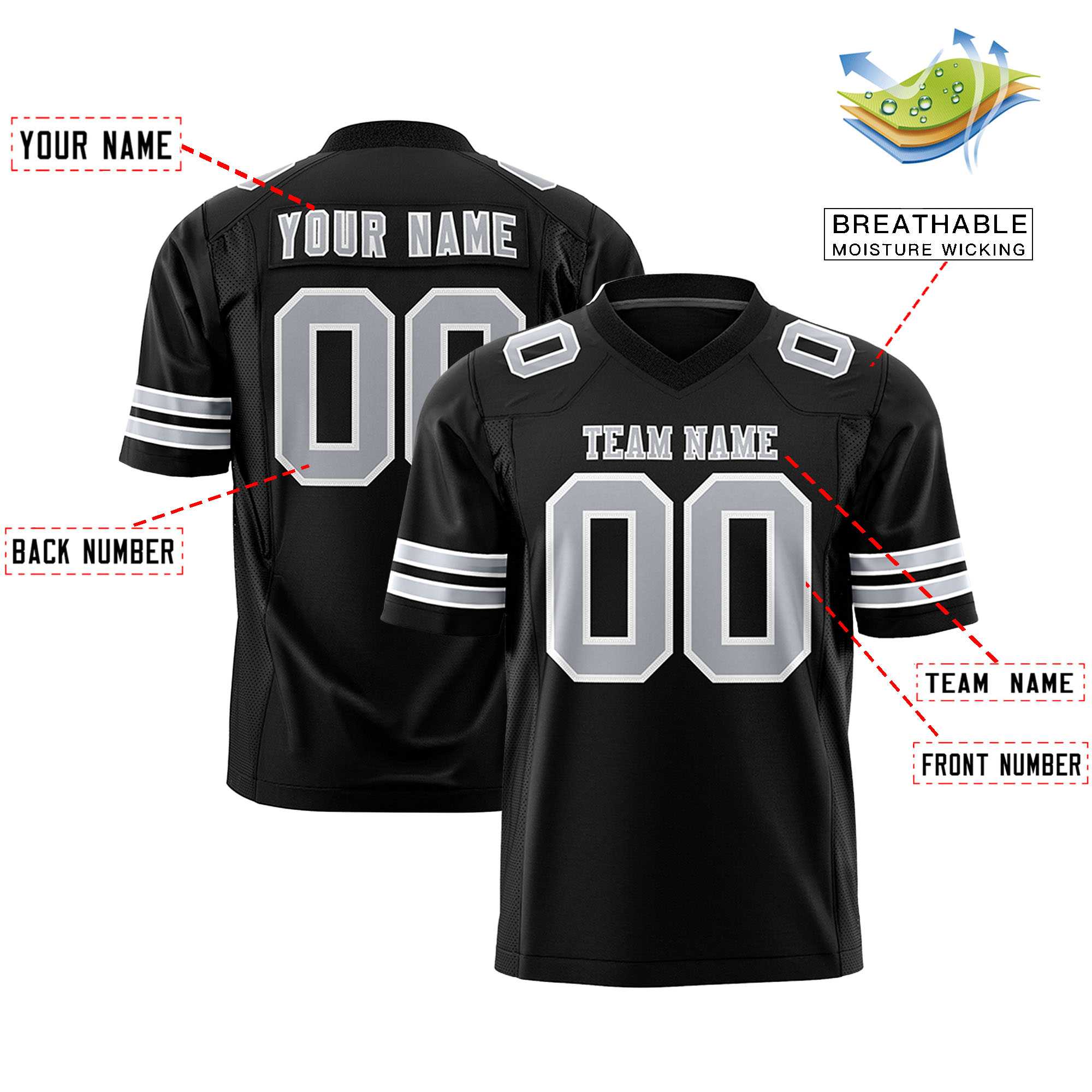 Custom Black Gray-White Personalized Classic Authentic Football Jersey