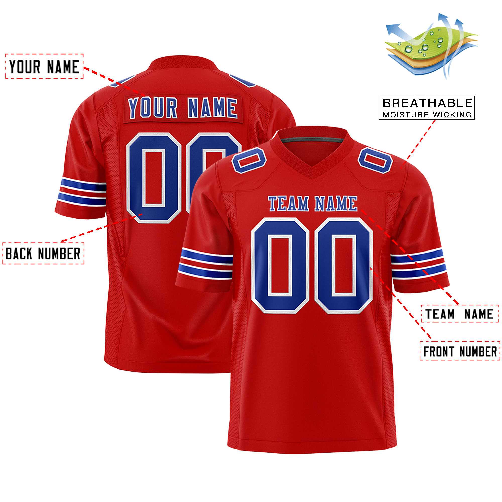 Custom Red Royal-White Personalized Classic Authentic Football Jersey