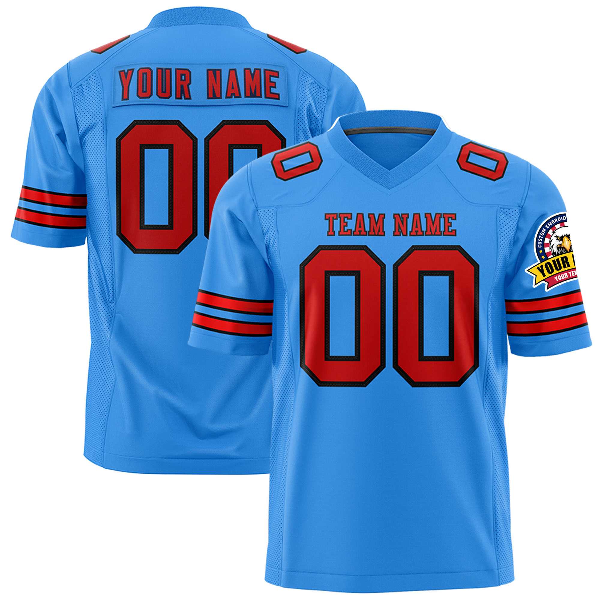 Custom Powder Blue Red-Black Personalized Classic Authentic Football Jersey