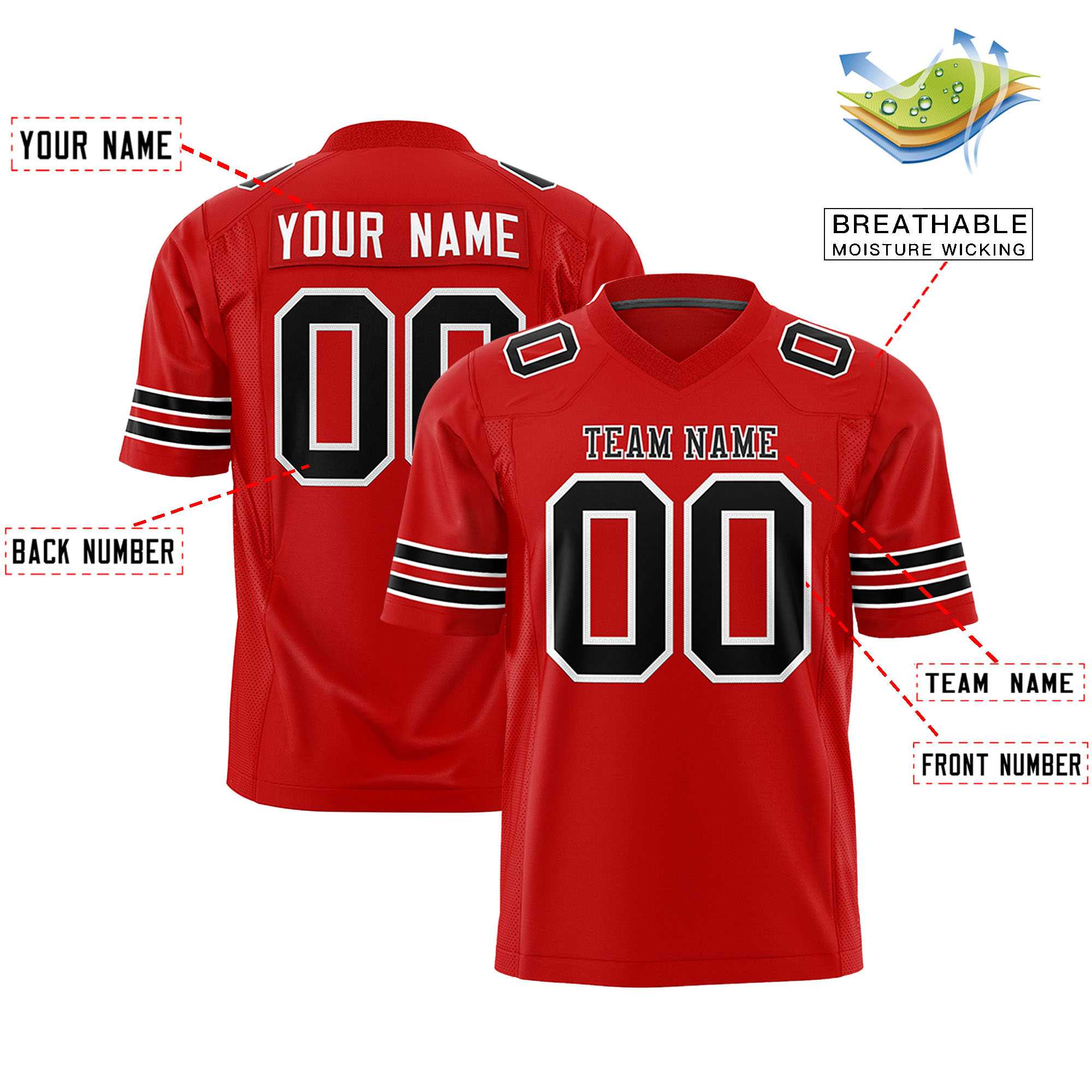 Custom Red Black-White Personalized Classic Authentic Football Jersey