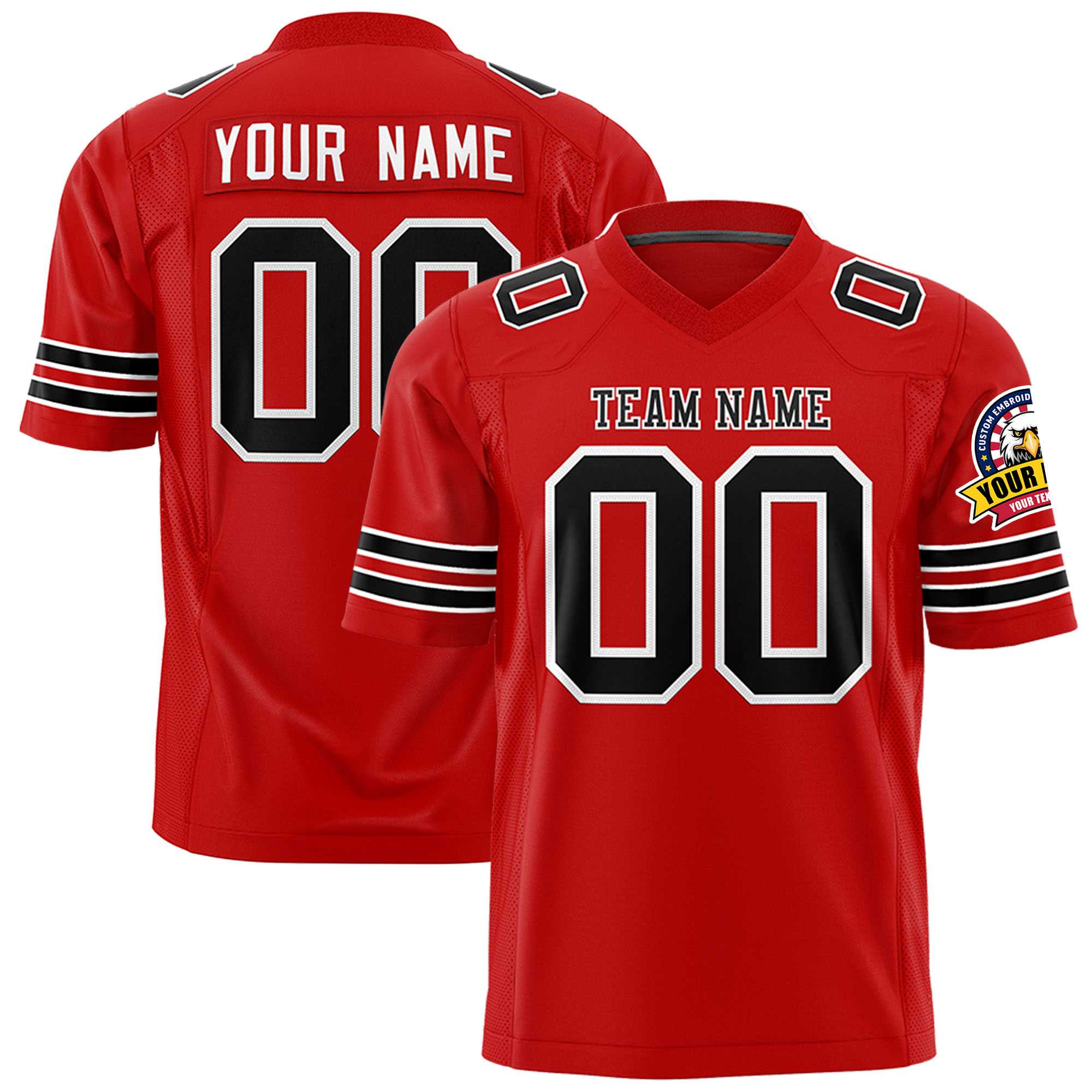 Custom Red Black-White Personalized Classic Authentic Football Jersey