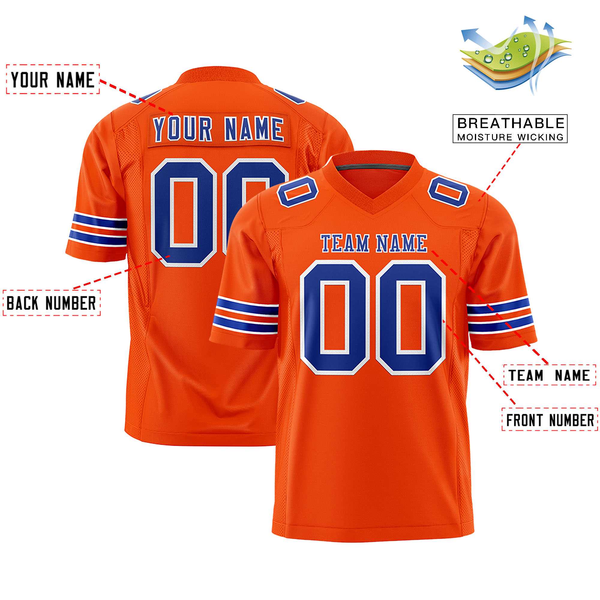 Custom Orange Royal-White Personalized Classic Authentic Football Jersey