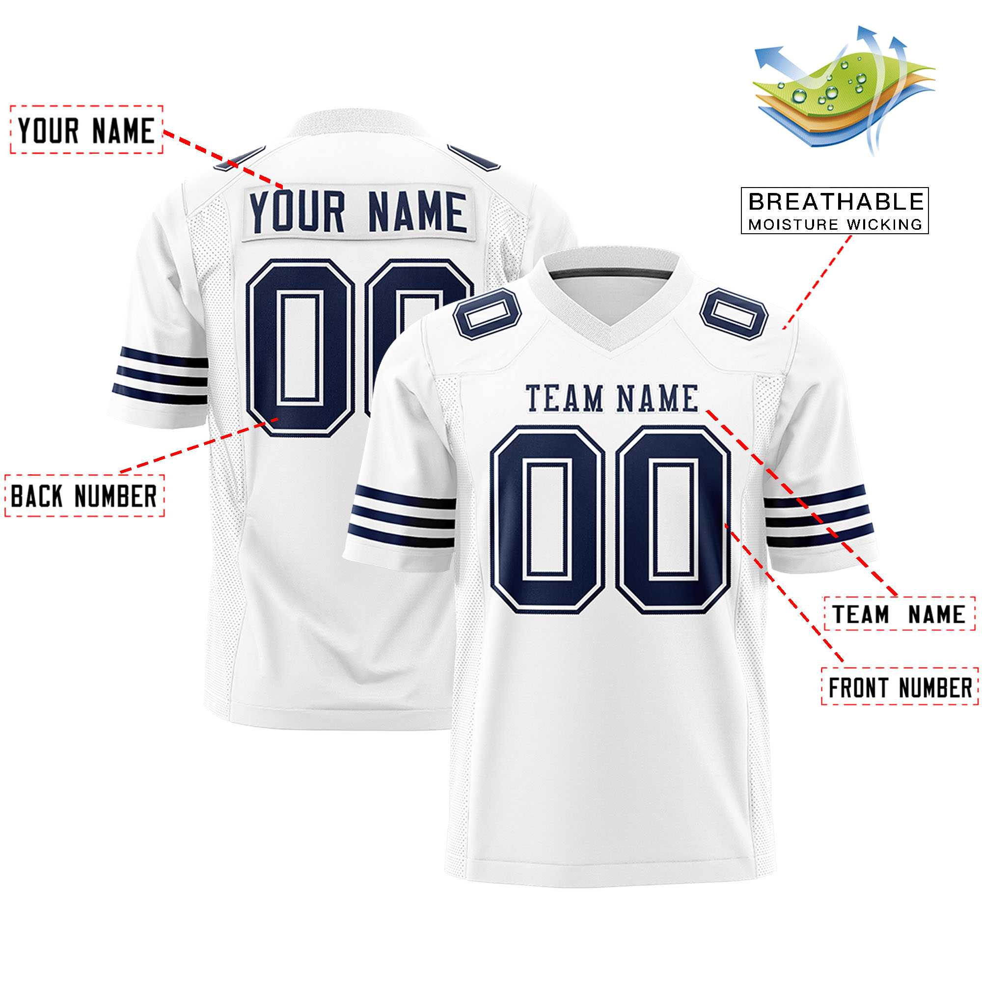 Custom White Navy Personalized Classic Authentic Football Jersey