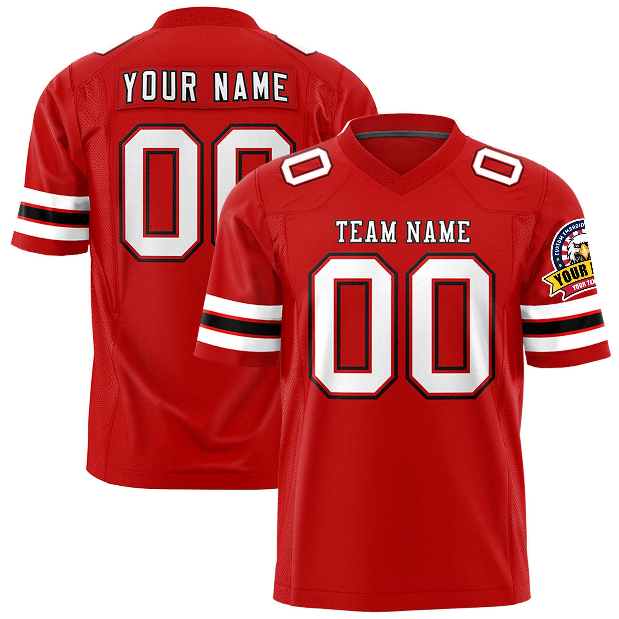 Custom Red White-Black Personalized Classic Authentic Football Jersey