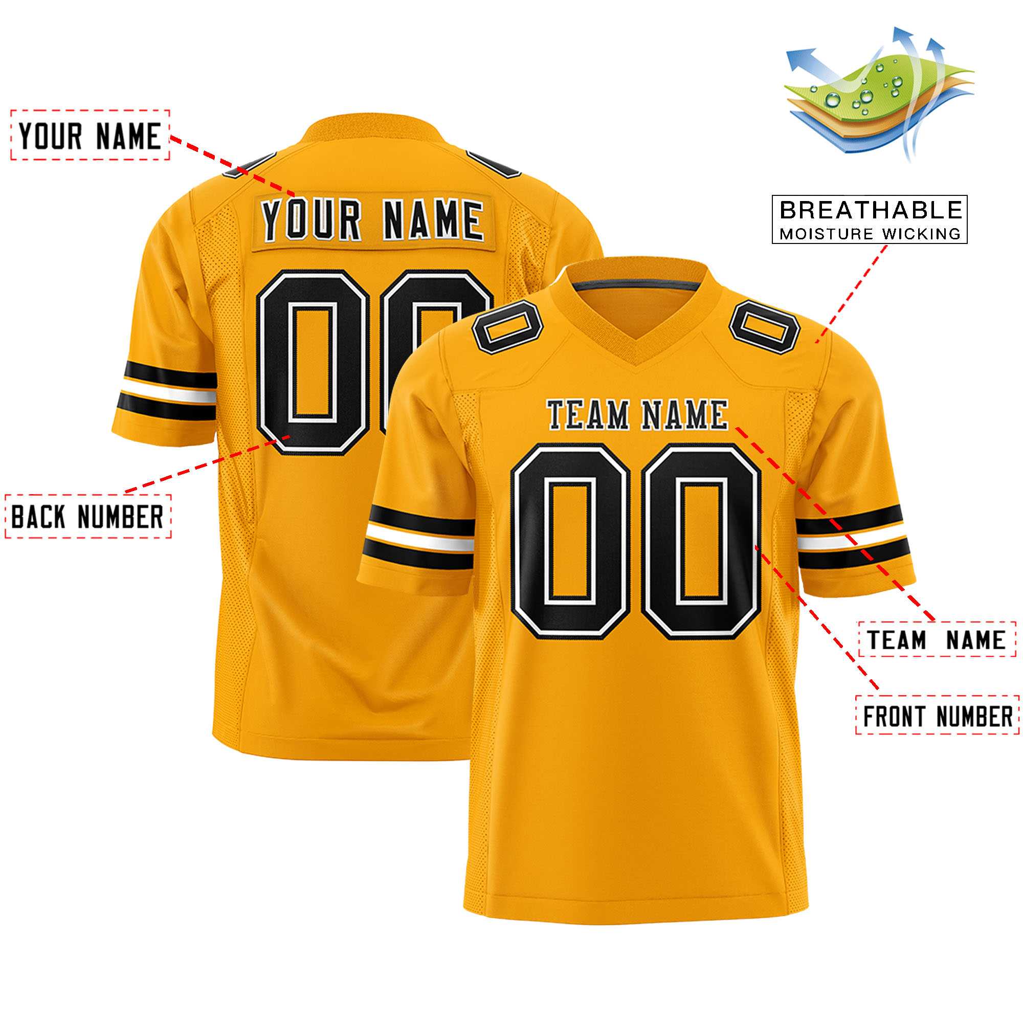 Custom Yellow Black-White Personalized Classic Authentic Football Jersey