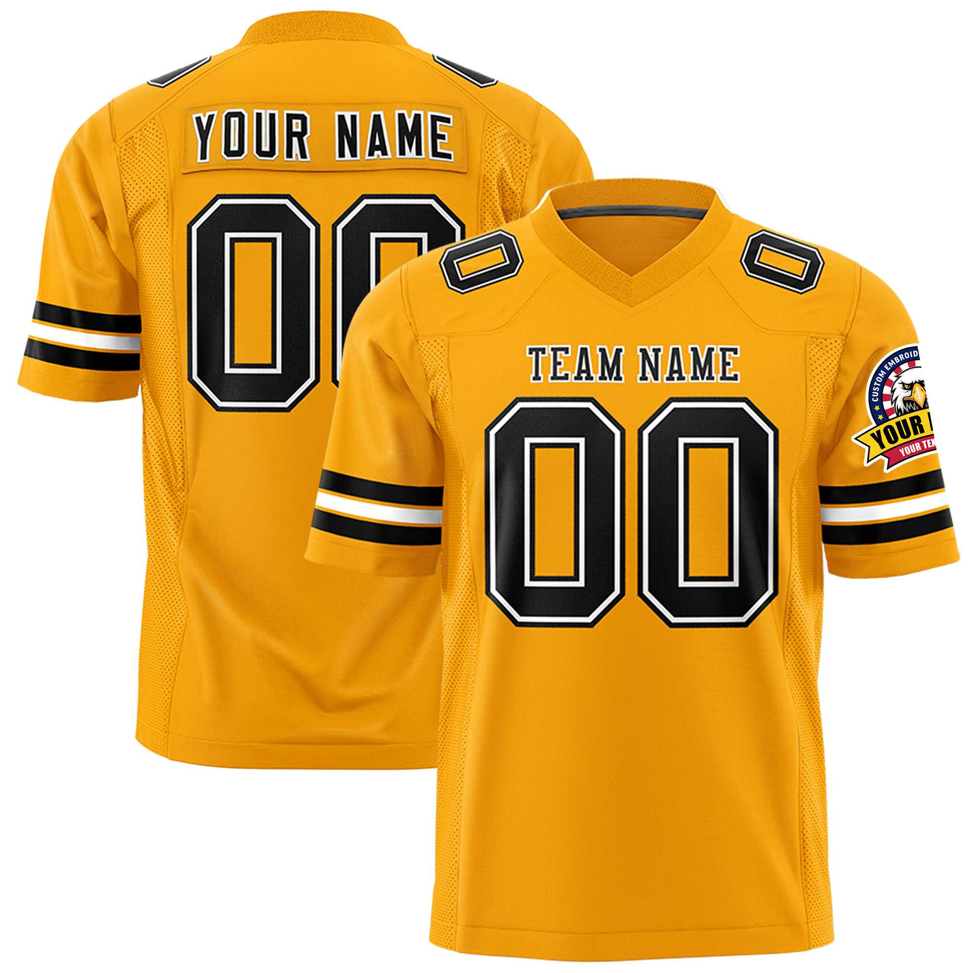 Custom Yellow Black-White Personalized Classic Authentic Football Jersey