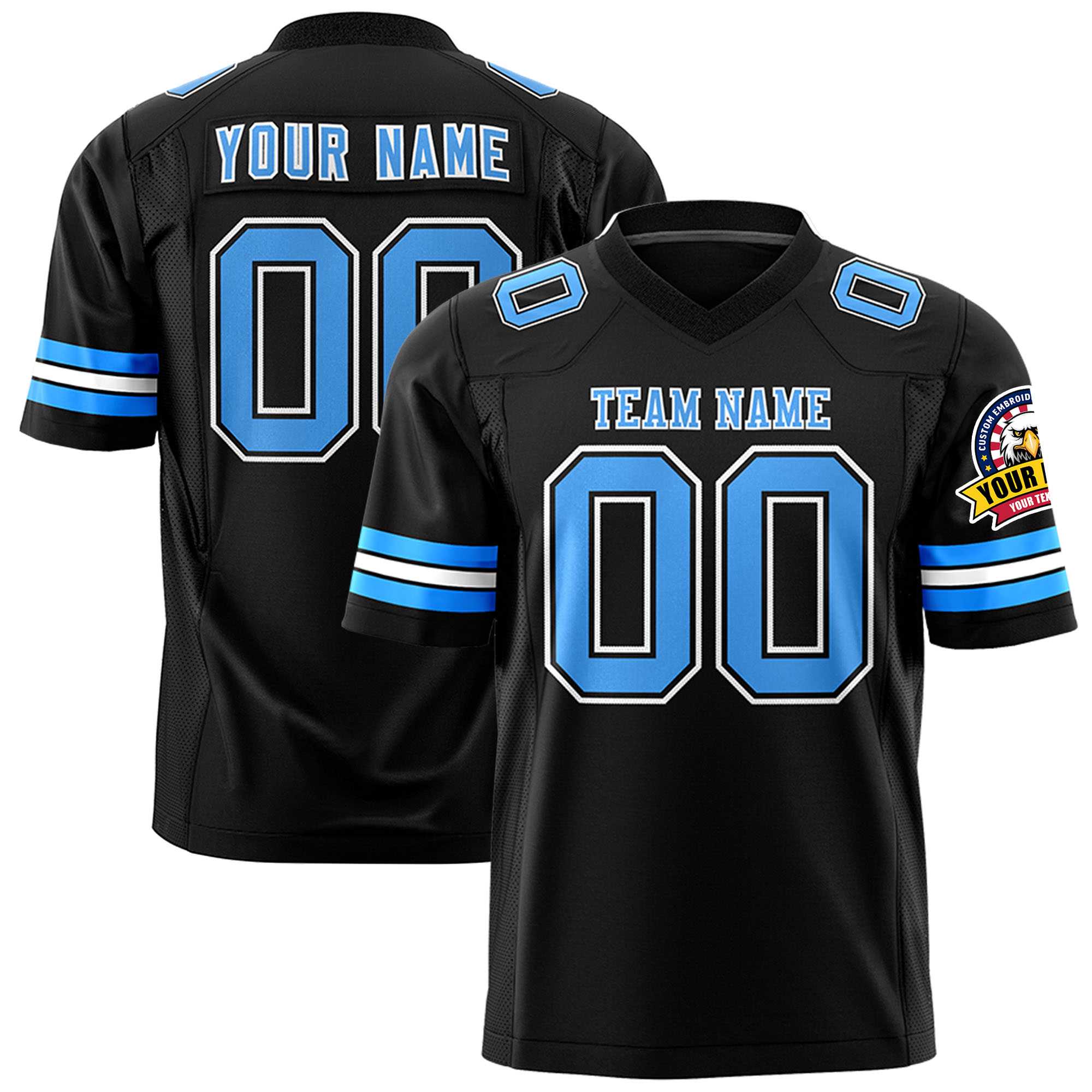 Custom Black Powder Blue-White Personalized Classic Authentic Football Jersey