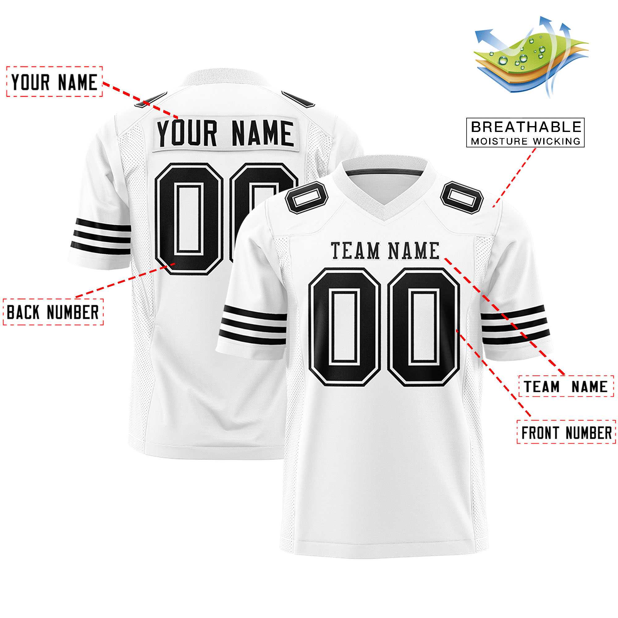 Custom White Black Personalized Classic Authentic Football Jersey