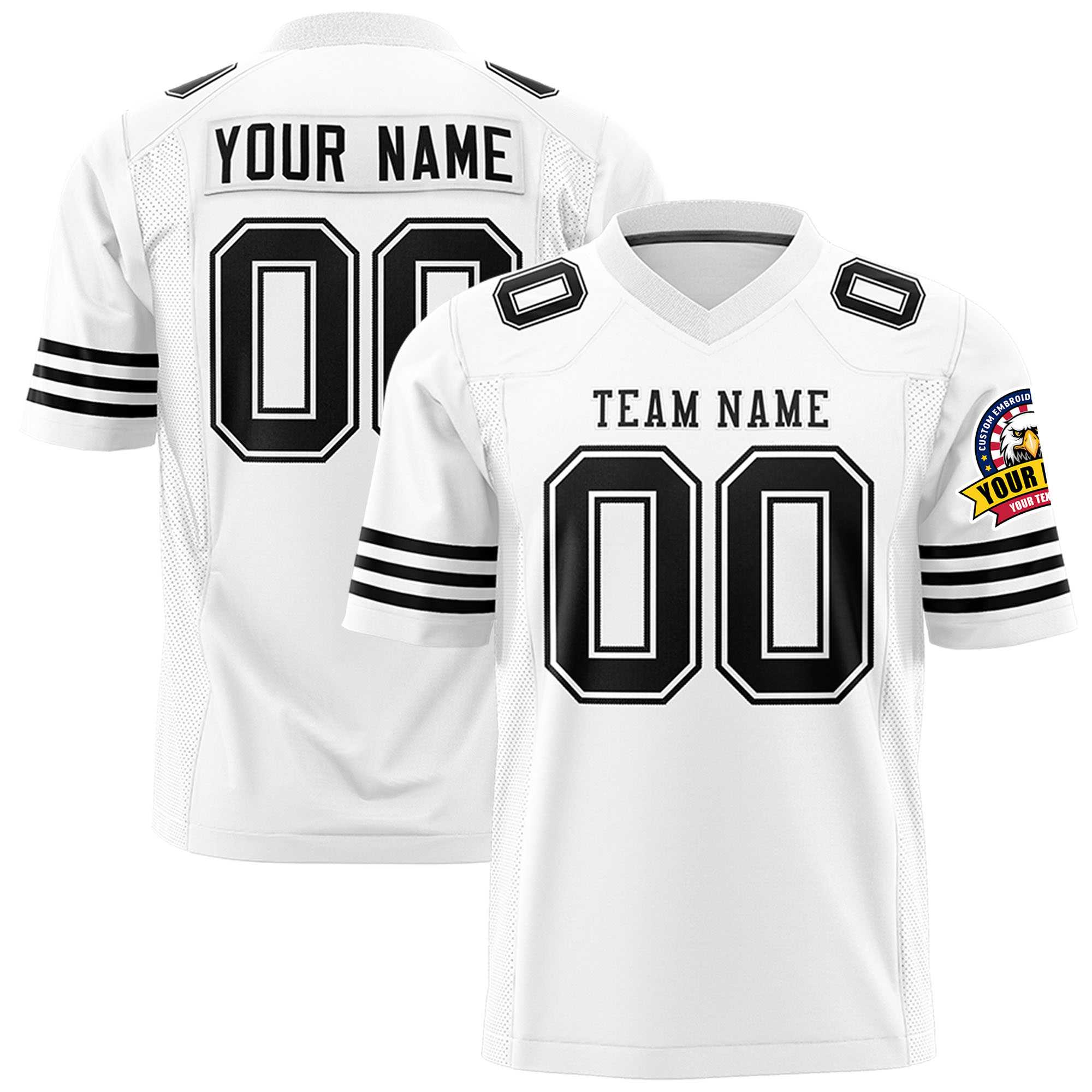 Custom White Black Personalized Classic Authentic Football Jersey