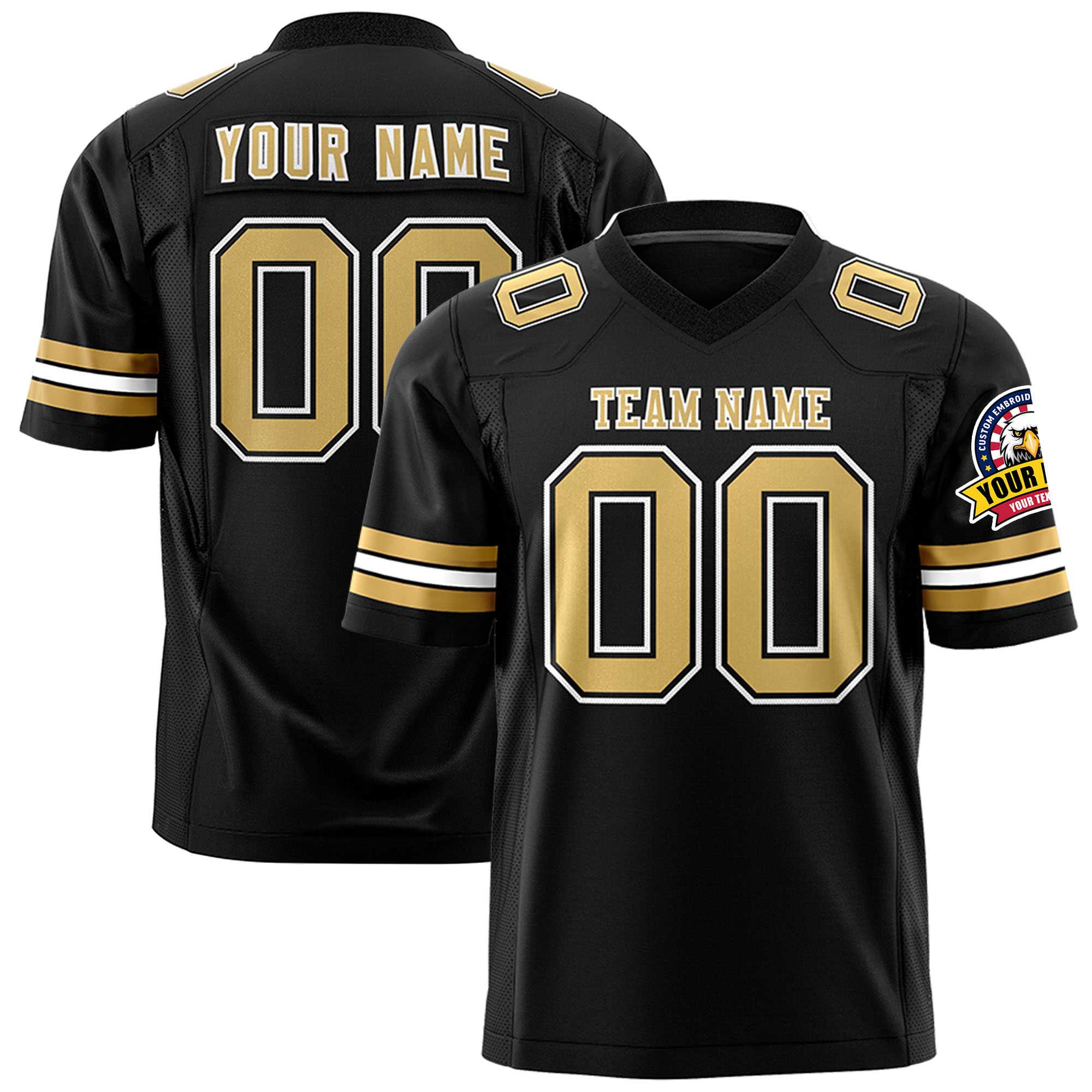 Custom Black Old Gold-White Personalized Classic Authentic Football Jersey